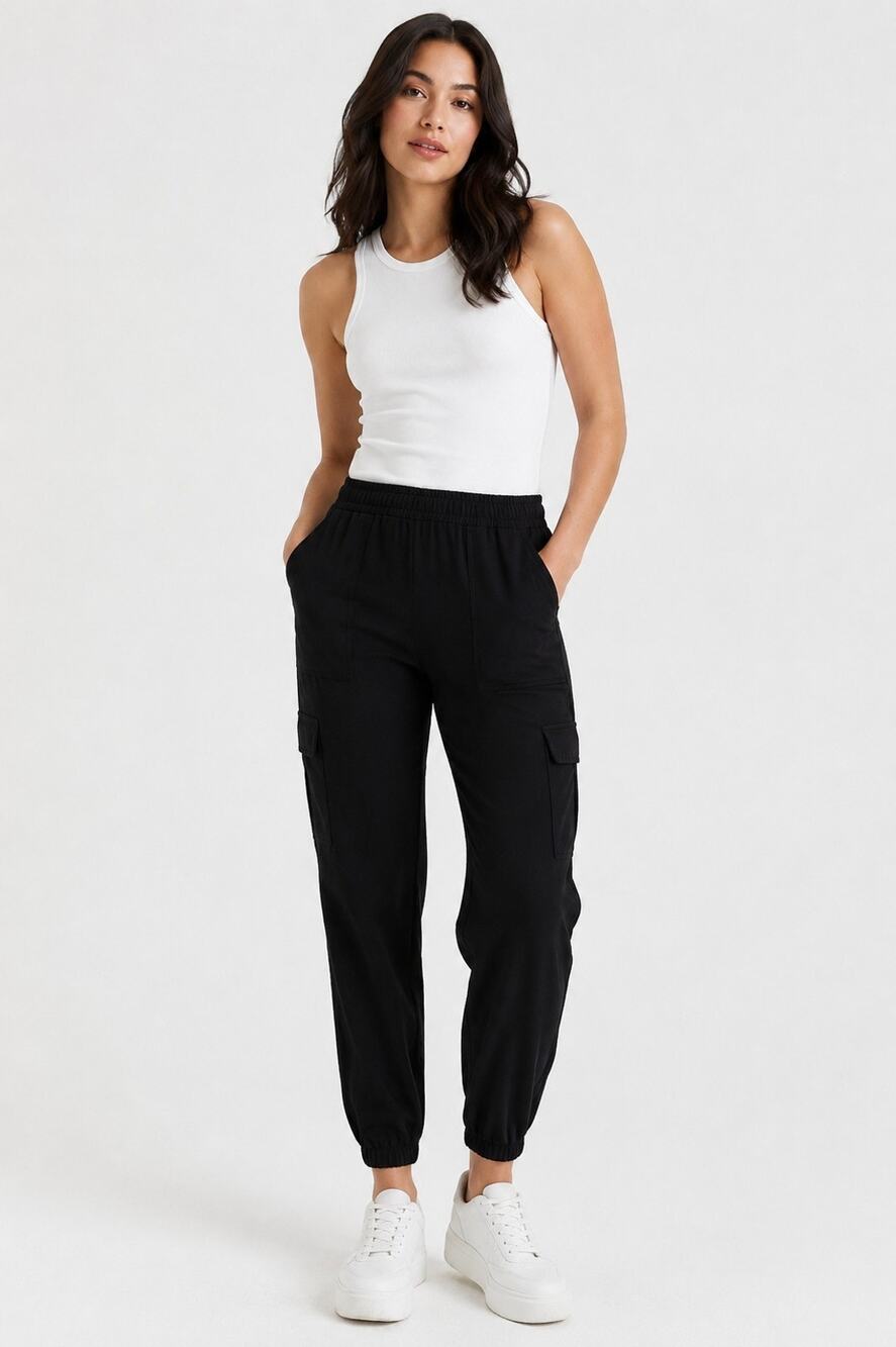 Theory Northsound Cargo Joggers Size 2 Linen Blend Black Coastal Resort Vacation